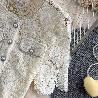 Elegante vestido longo de pérolas, conjunto feminino de 2 peças, manga curta, flor, bordado, camisa de renda, saia midi evasê