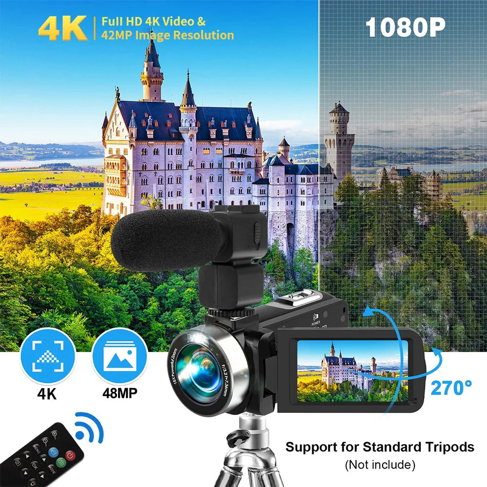 Vídeo digital 4K, zoom digital de 18X, 42MP, 2 em 1, filmadora fotográfica, tela giratória de 3,0 polegadas, câmera de alta definição, câmera DV