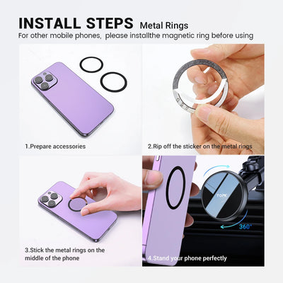 Suporte magnético para celular TOPK Mag-Safe para carro, para-brisa e painel [forte sucção] Braço longo ajustável para celulares