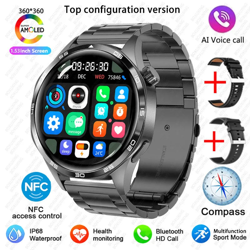 Para Huawei GT5 PRO Smart Watch Men Watch 4 Pro versão atualizada Tela AMOLED HD Bluetooth Chamada GPS NFC Frequência cardíaca SmartWatches