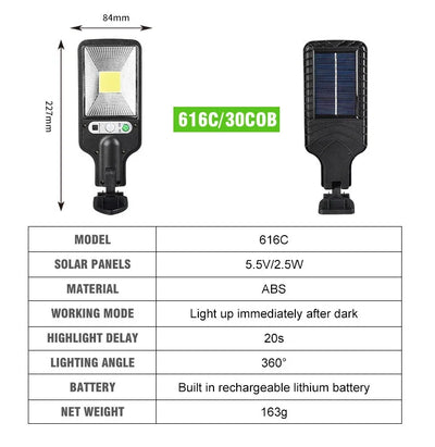 Luminária de parede solar LED para pátio, indução de corpo humano, jardim, terraço, porta de garagem, lâmpada de rua 616