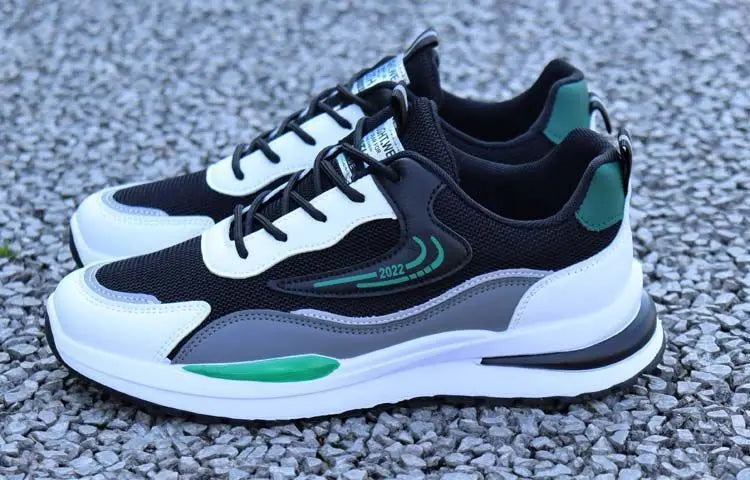 Tênis casuais masculinos patchwork, de malha respirável, para corrida ao ar livre, quentes, com cadarço e antiderrapantes