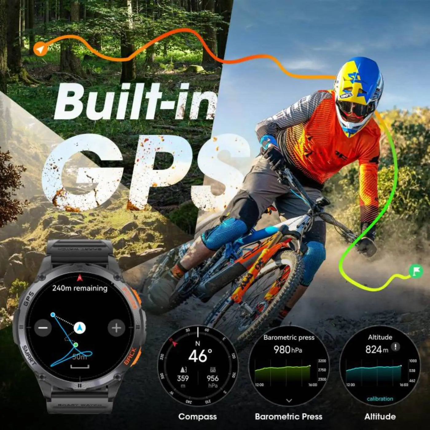 Relógio inteligente LIGE GPS premium, novo, altímetro, barômetro, tela AMOLED, GPS e bússola integrados, relógio inteligente esportivo militar masculino