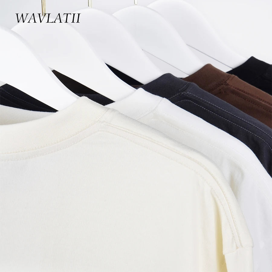 WAVLATII Camisetas grandes de verão para mulheres e homens, marrom, casual, feminina, coreana, streetwear, unissex, básica, lisa, jovem, descolada
