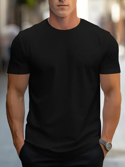 Moda masculina simples cor sólida estampada manga curta verão tops moda de rua gola redonda camiseta masculina solta