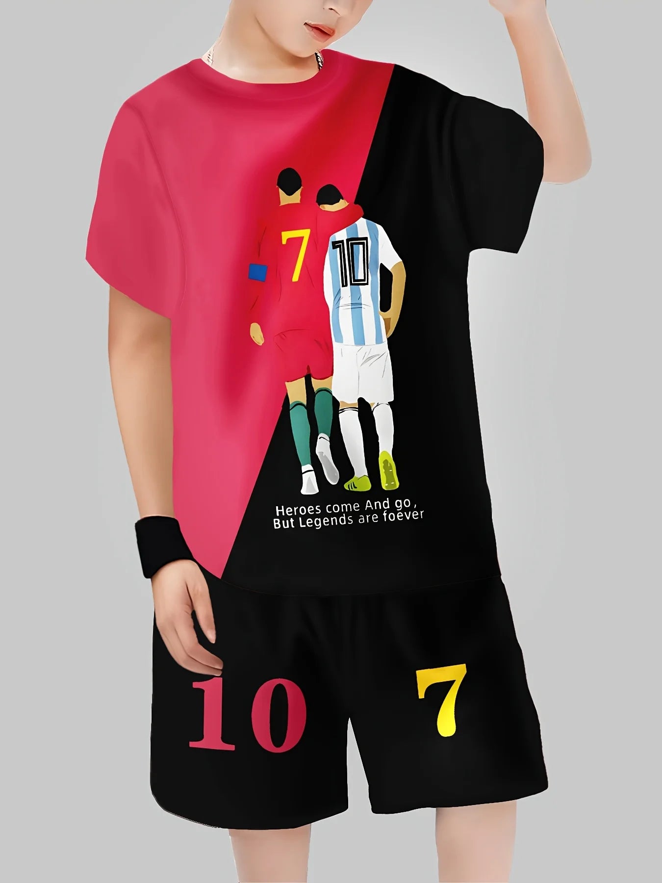 Conjunto infantil de manga curta Ronaldo e Messi verão 2025, confortável, macio e respirável