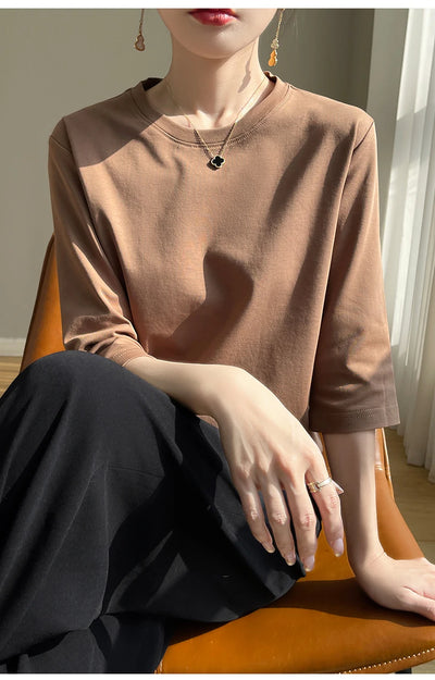 Camiseta feminina de manga curta de algodão mercerizado branco, nova primavera e verão, coringa, algodão, manga curta, camisa