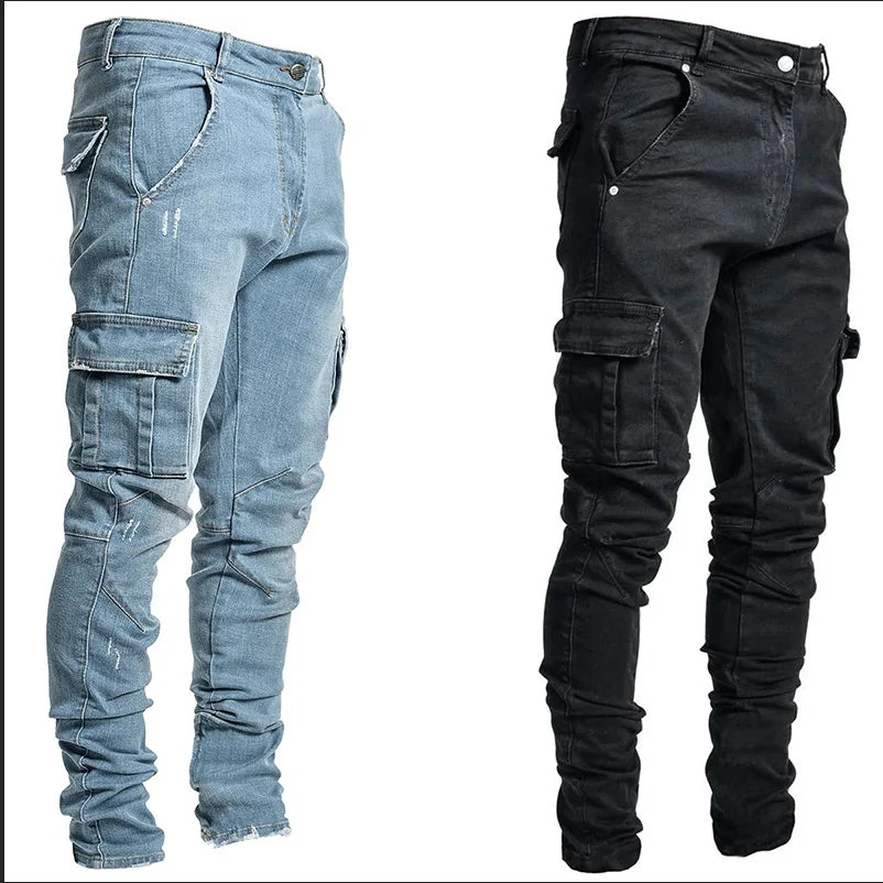 Novas calças jeans masculinas elásticas, novas, em promoção, da moda, casuais, na altura dos joelhos, resistentes ao desgaste, confortáveis, com zíper, para skate