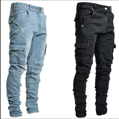 Novas calças jeans masculinas elásticas, novas, em promoção, da moda, casuais, na altura dos joelhos, resistentes ao desgaste, confortáveis, com zíper, para skate