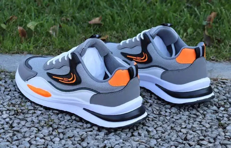 Tênis casuais masculinos patchwork, de malha respirável, para corrida ao ar livre, quentes, com cadarço e antiderrapantes