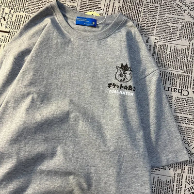 Camiseta de manga curta estampada com desenho de gato retrô japonês de verão, masculina e feminina, para casais, estilo universitário, top grande