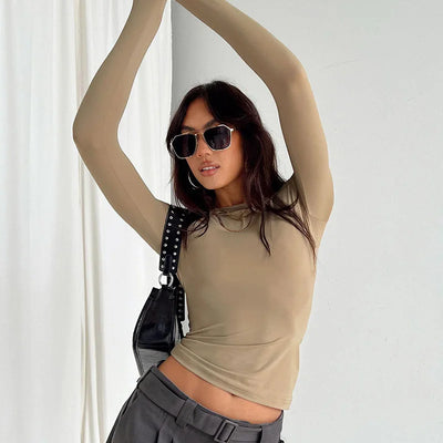 Camisetas femininas casuais de manga comprida, primavera outono, lisas, slim fit, pulôveres, camisetas, streetwear feminino, camisetas básicas, tops casuais