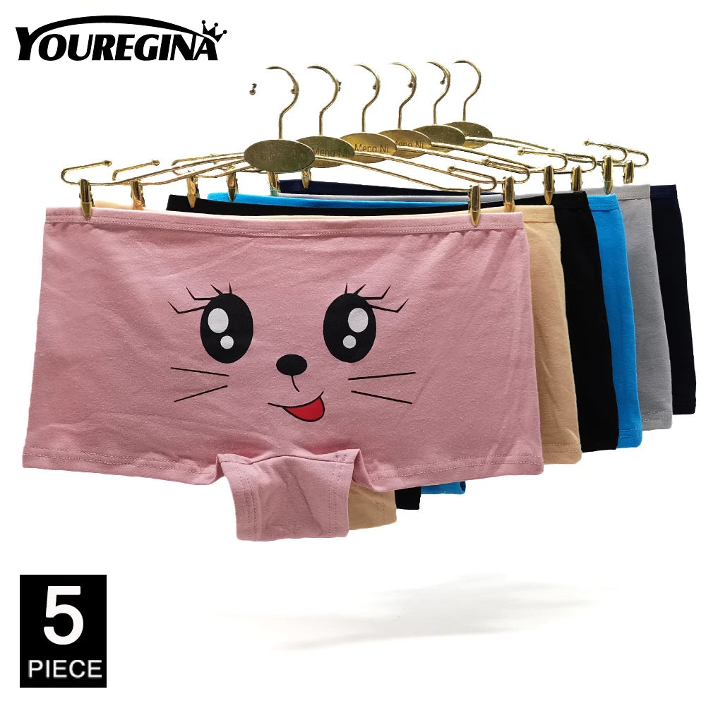 Calcinha boxer de algodão feminina, roupa íntima de segurança, calcinha feminina estampada, lingerie feminina, íntima, 5 peças/lote