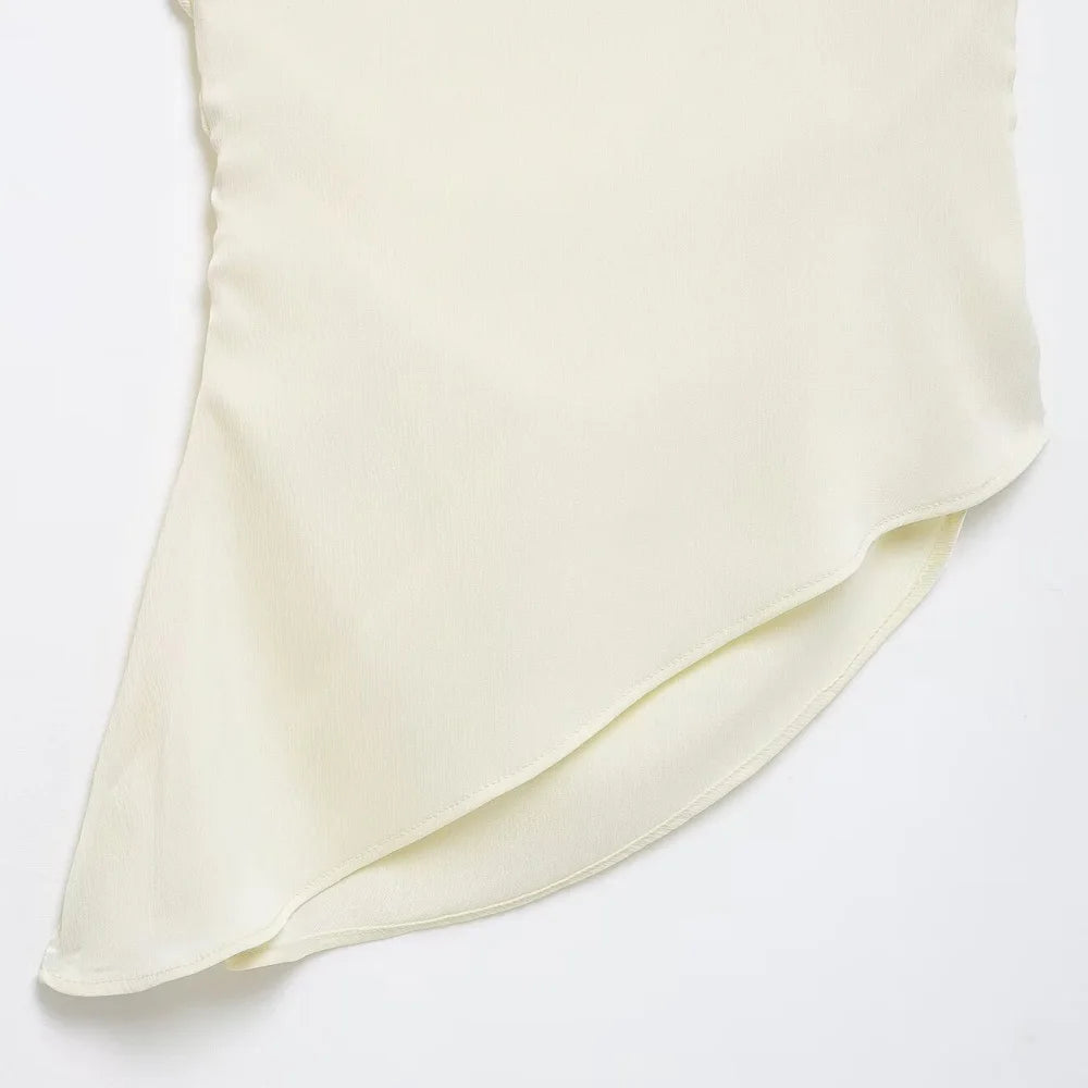 Blusa feminina assimétrica drapeada TRZA, um ombro, zíper lateral, moda chique, camisa feminina
