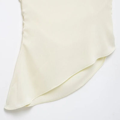 Blusa feminina assimétrica drapeada TRZA, um ombro, zíper lateral, moda chique, camisa feminina