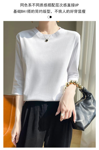 Camiseta feminina de manga curta de algodão mercerizado branco, nova primavera e verão, coringa, algodão, manga curta, camisa