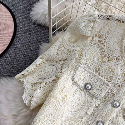 Elegante vestido longo de pérolas, conjunto feminino de 2 peças, manga curta, flor, bordado, camisa de renda, saia midi evasê