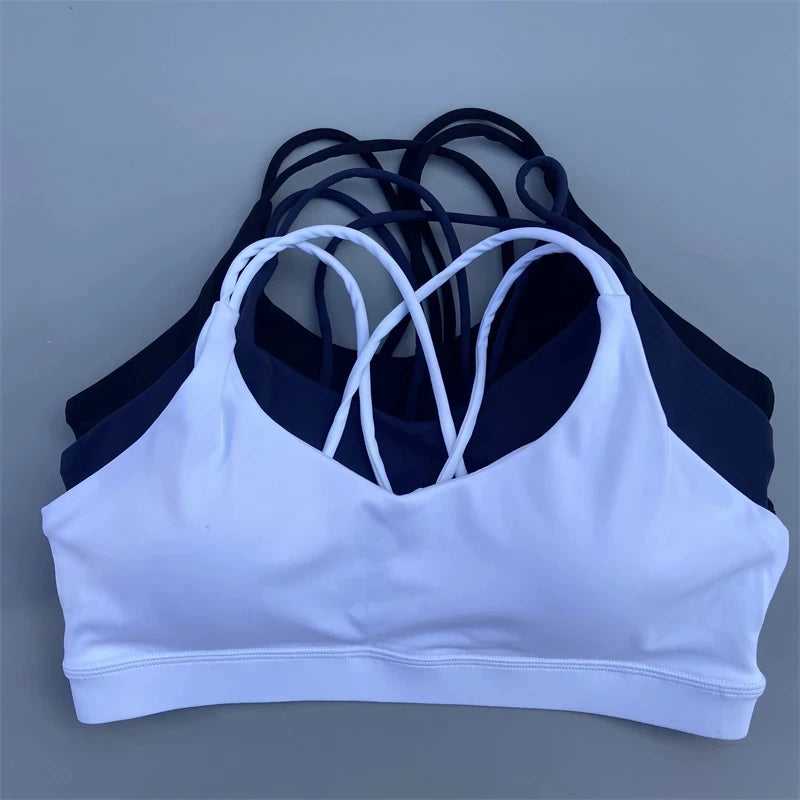 Sutiã fitness feminino de alta resistência e cor sólida, top esportivo justo, treinamento abrangente, academia, ioga, roupa íntima justa com bojo