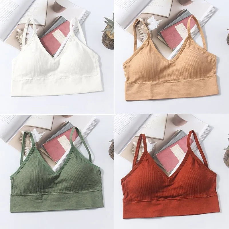 Kit 4 Conjunto de Sutiãs Sem Costura Feminino, Sutiã de Algodão Sexy e Bonito, Sutiã Acolchoado Respirável e Confortável