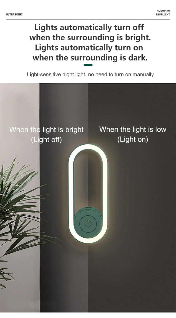 Repelente ultrassônico de mosquitos, luz noturna LED, mata insetos, lâmpada noturna elétrica para ambientes internos e externos, armadilha para moscas, captura de insetos, mata insetos