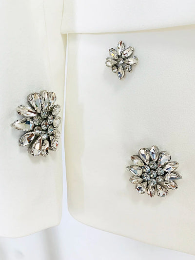 Conjunto de terno de grife da moda 2024 da High Street, luxuoso, com strass, diamantes, contas, blazer, calça flare, 2 peças