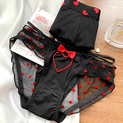 Novas cuecas de casal com estampa de coração, sexy, femininas, masculinas, cuecas boxer respiráveis, lingerie para namorado e namorada