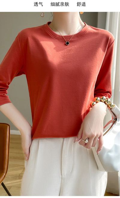 Camiseta feminina de manga curta de algodão mercerizado branco, nova primavera e verão, coringa, algodão, manga curta, camisa