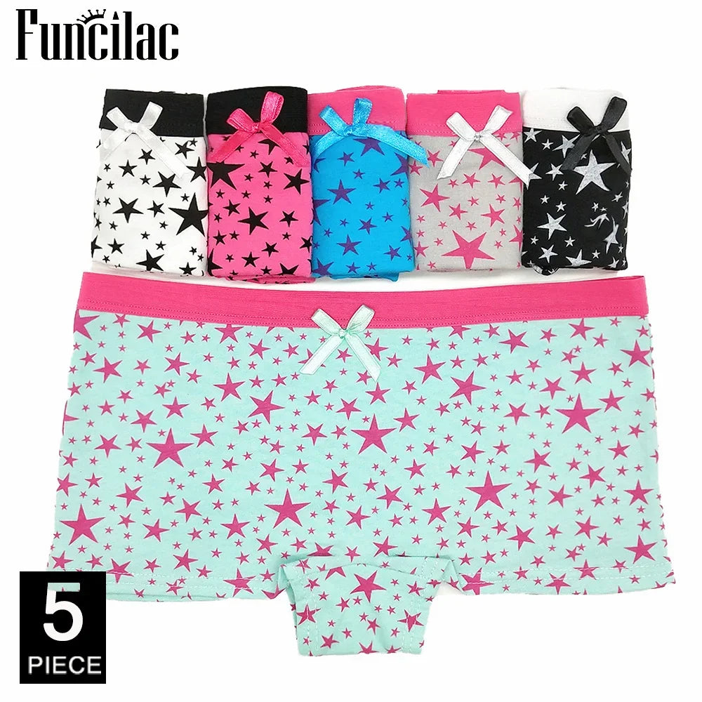 Calcinha boxer de algodão feminina, roupa íntima de segurança, calcinha feminina estampada, lingerie feminina, íntima, 5 peças/lote