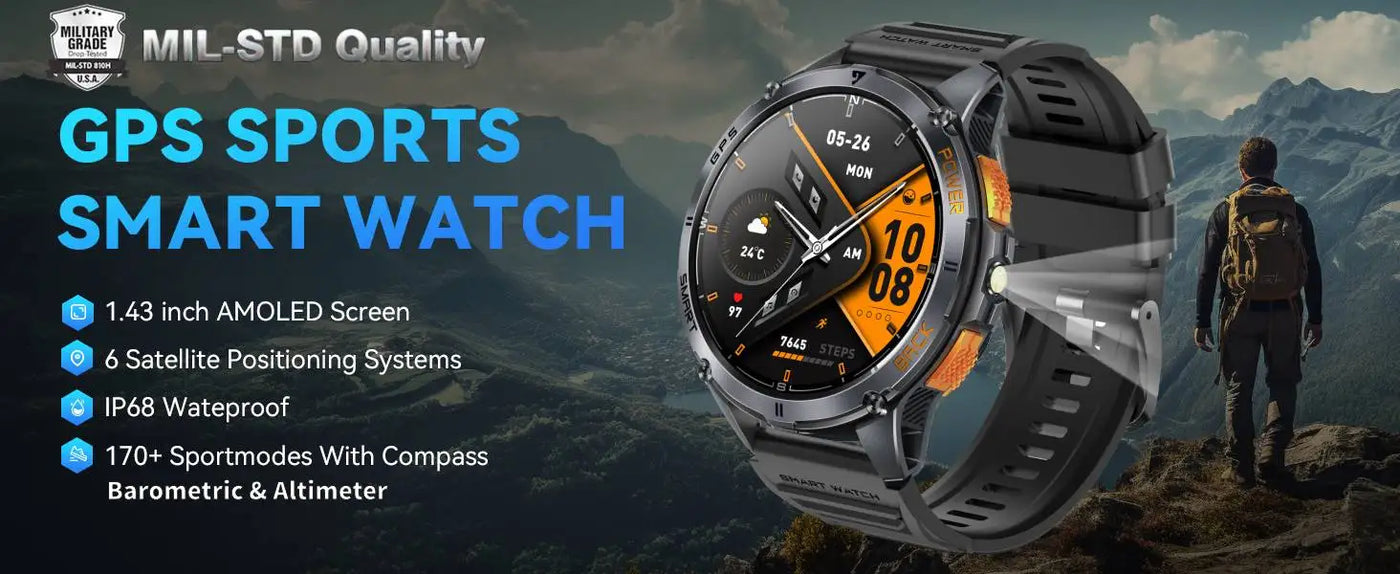 Relógio inteligente LIGE GPS premium, novo, altímetro, barômetro, tela AMOLED, GPS e bússola integrados, relógio inteligente esportivo militar masculino