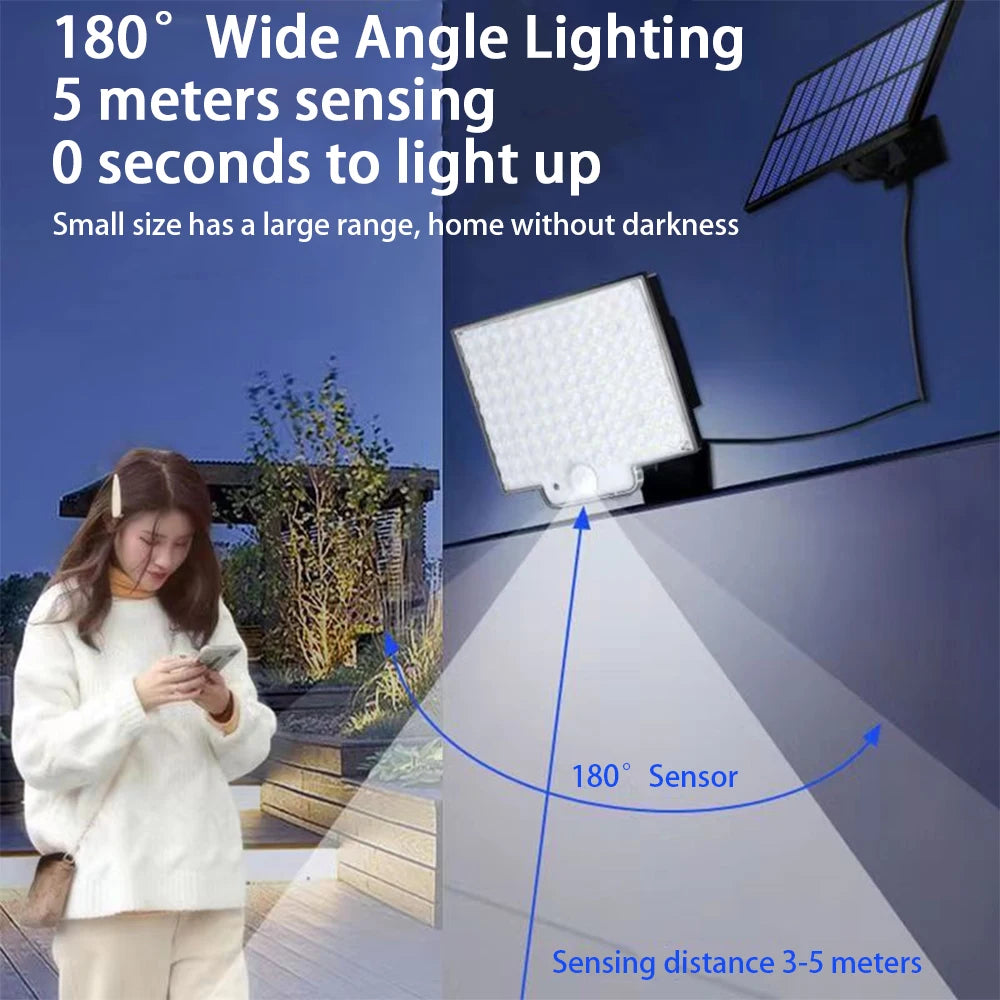 Luz solar dividida 106LED para áreas externas, à prova d'água, com sensor de movimento, holofote com controle remoto, 3 modos para pátio, garagem e quintal