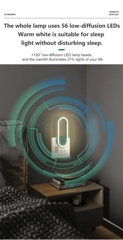 Repelente ultrassônico de mosquitos, luz noturna LED, mata insetos, lâmpada noturna elétrica para ambientes internos e externos, armadilha para moscas, captura de insetos, mata insetos