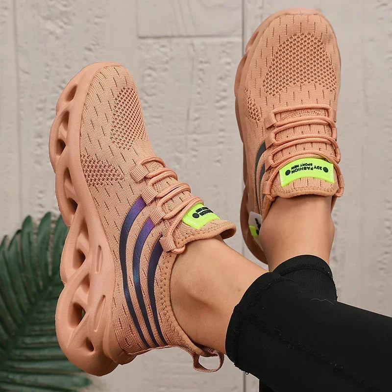 Sapatos casuais masculinos com design de malha moderno e cadarços ajustáveis, calçados esportivos leves e duráveis para uso diário