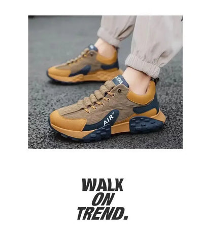 Tênis masculinos de sola grossa, calçados da moda, versáteis, vulcanizados, com cadarço, para corrida ao ar livre, antiderrapantes