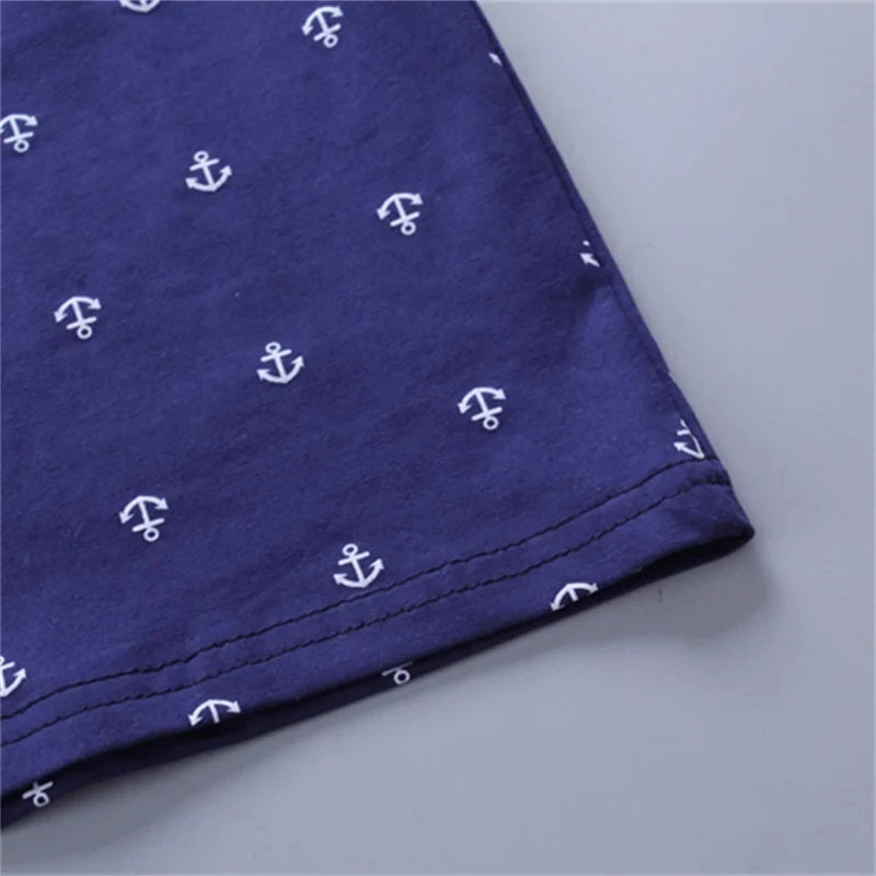 Conjunto de 2 peças para bebês, roupas fofas para meninos, estampa aleatória de verão, padrão de âncora de barco, conjunto de shorts de manga curta para 1 a 5 anos