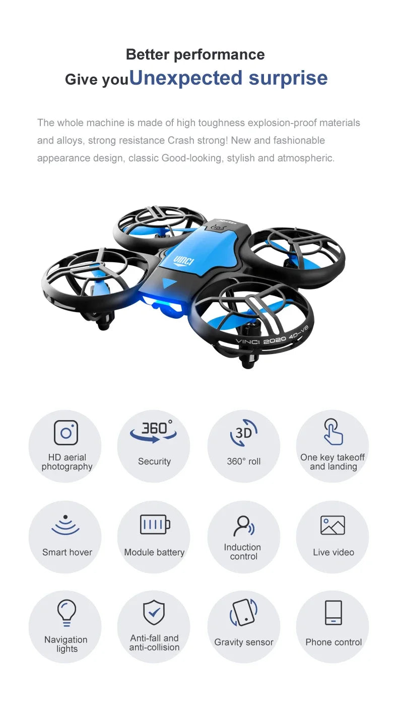 V8 Novo Mini 4K HD 1080P Grande Angular WiFi FPV RC Drone com Função de Manutenção de Altura Ideal Brinquedos Infantis 4DRC