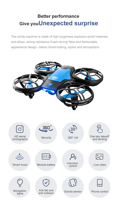 V8 Novo Mini 4K HD 1080P Grande Angular WiFi FPV RC Drone com Função de Manutenção de Altura Ideal Brinquedos Infantis 4DRC