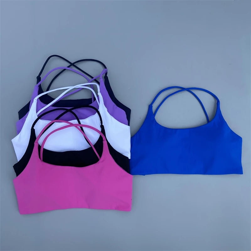 Sutiã esportivo feminino sexy com alças cruzadas nas costas, sutiã fitness de alto impacto para academia, ioga, treino, top curto, colete push up, roupa íntima para corrida