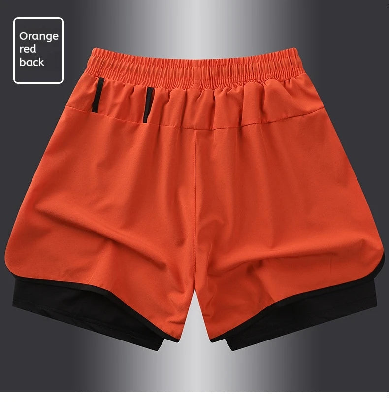 Shorts esportivos casuais anti-exposição de camada dupla masculinos, mais vendidos no verão, para corrida, fitness, calças três quartos