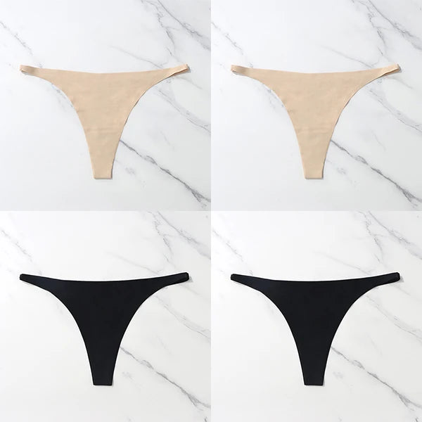 Lote com 4 peças de calcinhas sensuais sem costura, roupa íntima feminina, com cordão de seda gelo, cintura fina, tanga feminina, lisa, tanga feminina, costas nuas