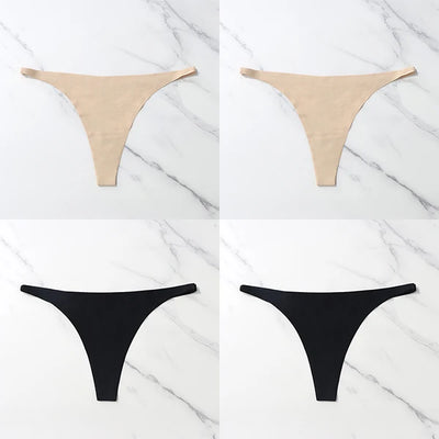 Lote com 4 peças de calcinhas sensuais sem costura, roupa íntima feminina, com cordão de seda gelo, cintura fina, tanga feminina, lisa, tanga feminina, costas nuas