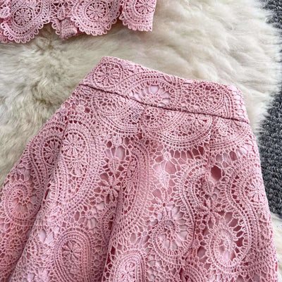 Elegante vestido longo de pérolas, conjunto feminino de 2 peças, manga curta, flor, bordado, camisa de renda, saia midi evasê