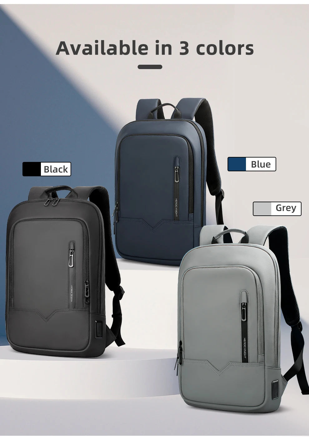 Mochila Heroic Knight para laptop de 14" Mochila fina masculina multifuncional para negócios, à prova d'água, com carregamento USB, mochila de viagem para trabalho