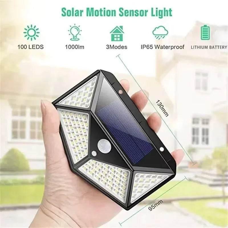 Lâmpada solar multifuncional para decoração de jardim externo, luz LED solar à prova d'água, holofote alimentado por luz solar com sensor de movimento