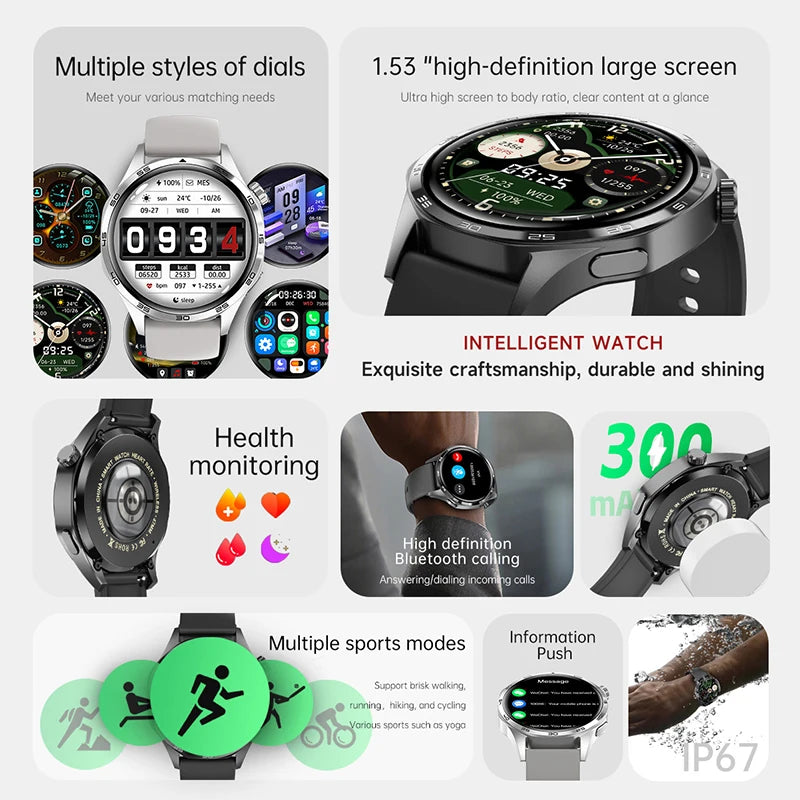 Para Huawei GT5 PRO Smart Watch Men Watch 4 Pro versão atualizada Tela AMOLED HD Bluetooth Chamada GPS NFC Frequência cardíaca SmartWatches