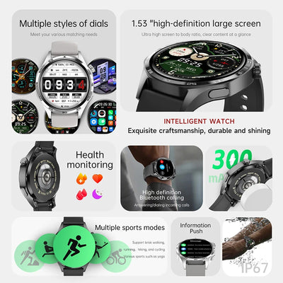 Para Huawei GT5 PRO Smart Watch Men Watch 4 Pro versão atualizada Tela AMOLED HD Bluetooth Chamada GPS NFC Frequência cardíaca SmartWatches