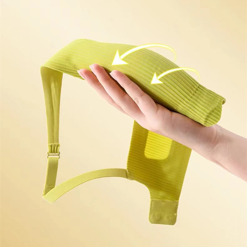 Sutiã feminino sem costura, peito pequeno, design grande e vazado, suporte para roupa íntima, bojo semifixo não removível, sutiã listrado fino de uma peça