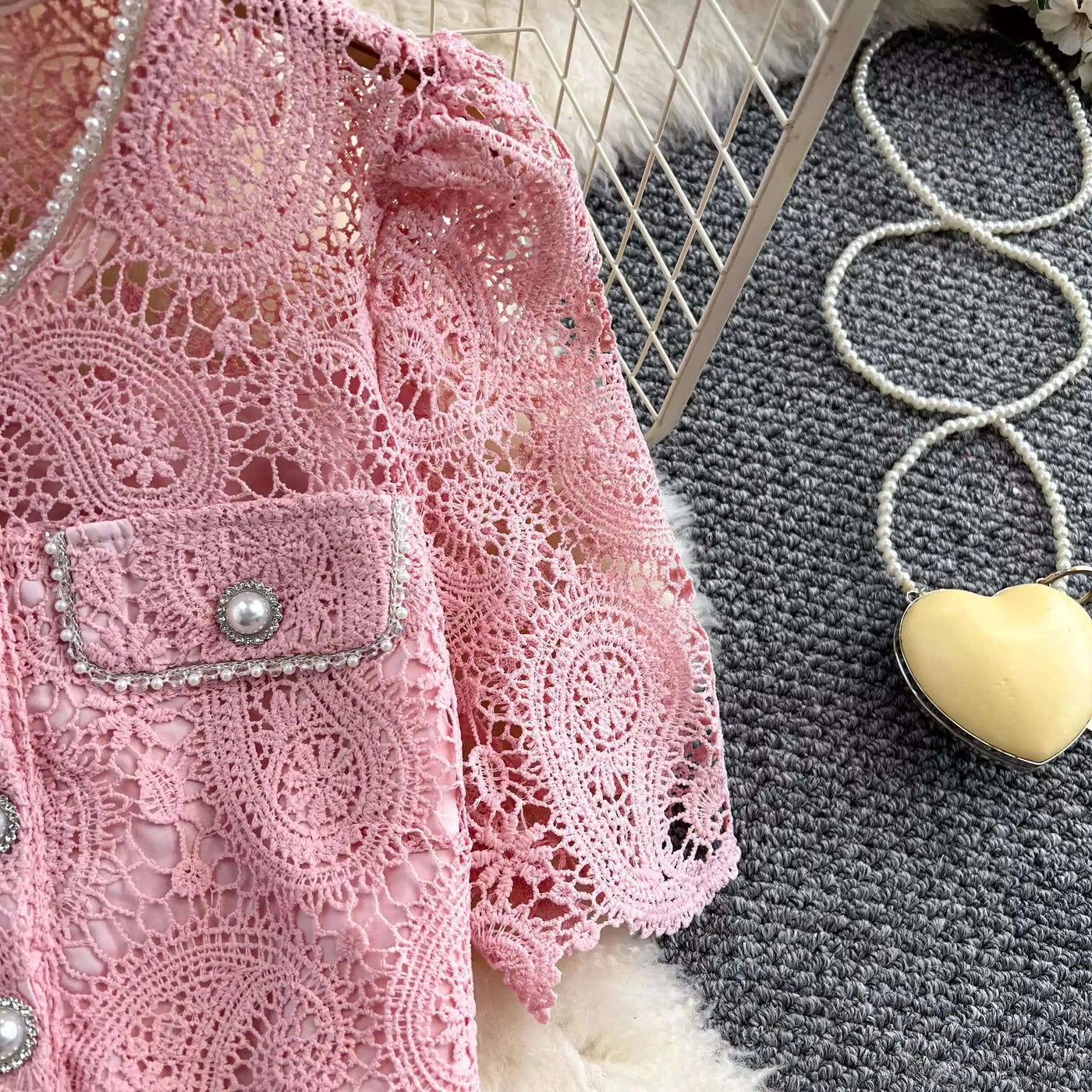 Elegante vestido longo de pérolas, conjunto feminino de 2 peças, manga curta, flor, bordado, camisa de renda, saia midi evasê