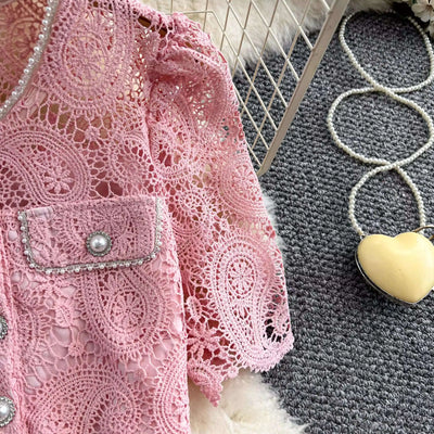 Elegante vestido longo de pérolas, conjunto feminino de 2 peças, manga curta, flor, bordado, camisa de renda, saia midi evasê