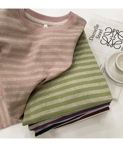 Camisetas listradas de manga curta de verão, versáteis, femininas, de malha, básicas, casuais, camisetas femininas, confortáveis, soltas, de algodão, 2023, camisa Harajuku