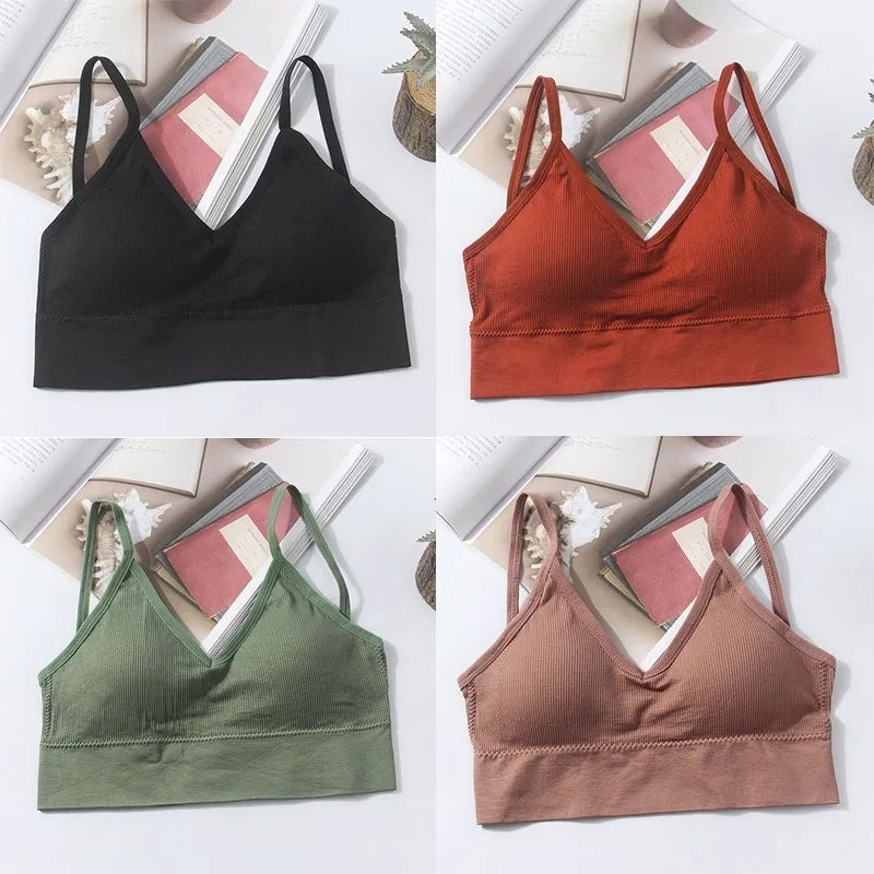 Kit 4 Conjunto de Sutiãs Sem Costura Feminino, Sutiã de Algodão Sexy e Bonito, Sutiã Acolchoado Respirável e Confortável